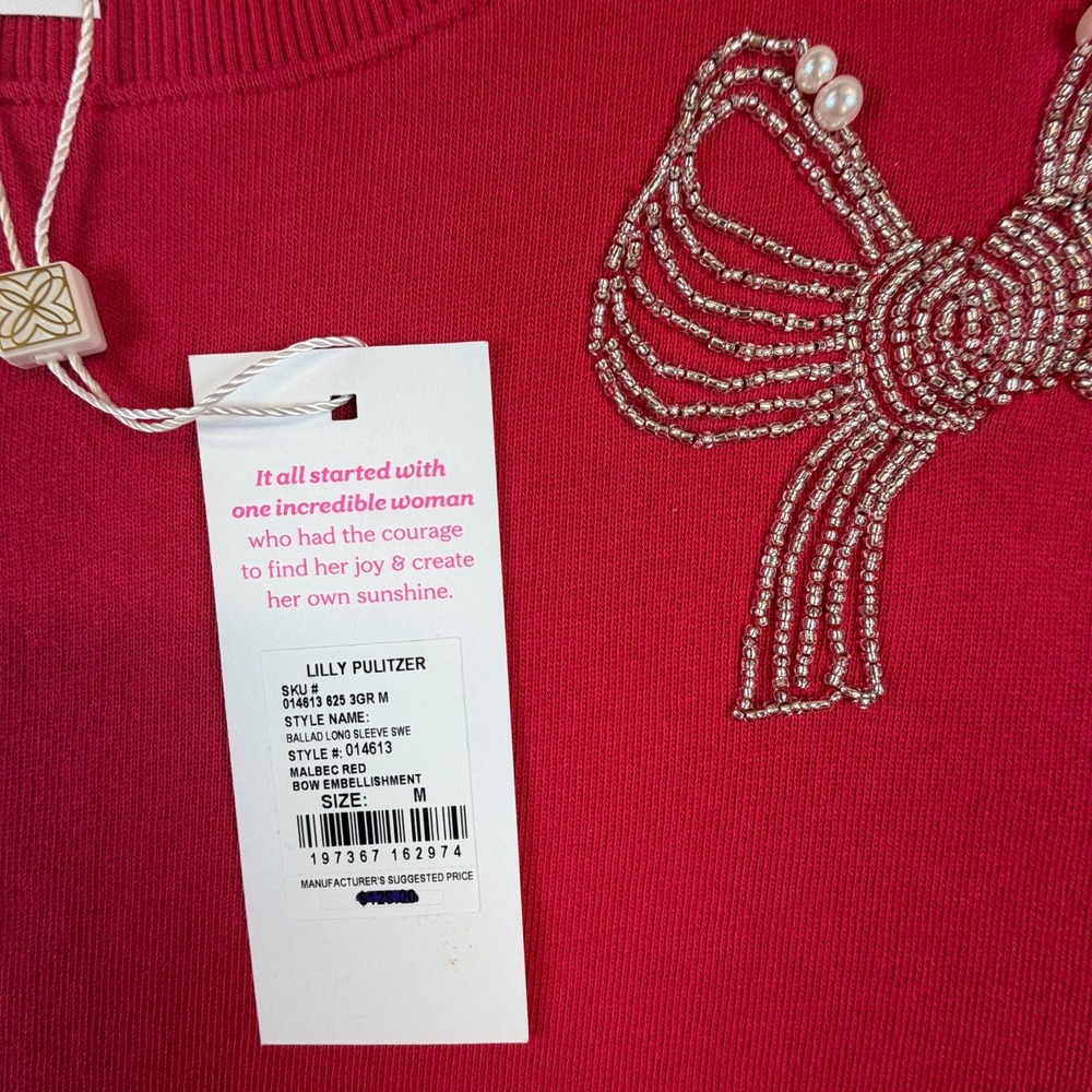 NWT Lilly Pulitzer Ballad Long Sleeve Sweatshirt Red Embellished Beaded Womens M - Picture 3 of 9